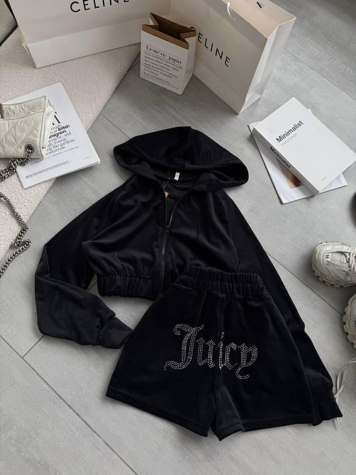 Женский стильный повседневный велюровый костюм Черный, 44/46 Одесса - изображение 5