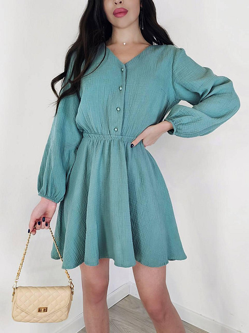 Женское легкое мини платье из натуральной ткани муслин Фисташковый, Oversize 42/46 Одесса - изображение 1