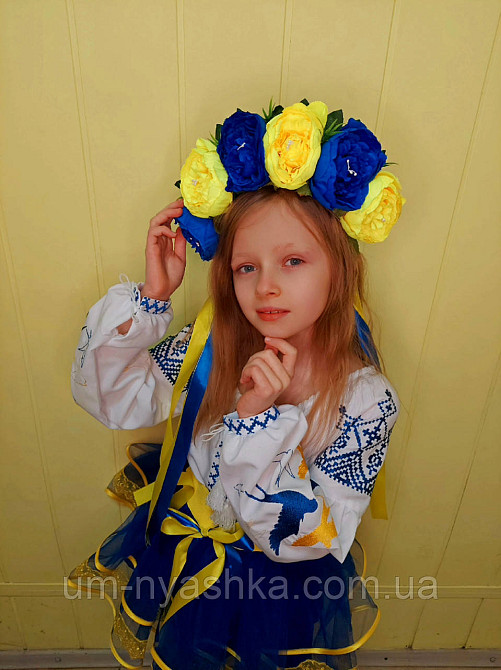 Синьо-жовтий костюм вишиванка "Ластівки-мереживо" Кривий Ріг - фото 2