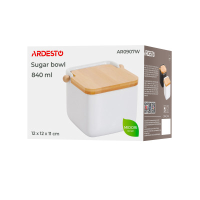 Цукорниця Ardesto Midori 12х12х11см, 840мл, кераміка, бамбук, біла (AR0907W) Вінниця - фото 7