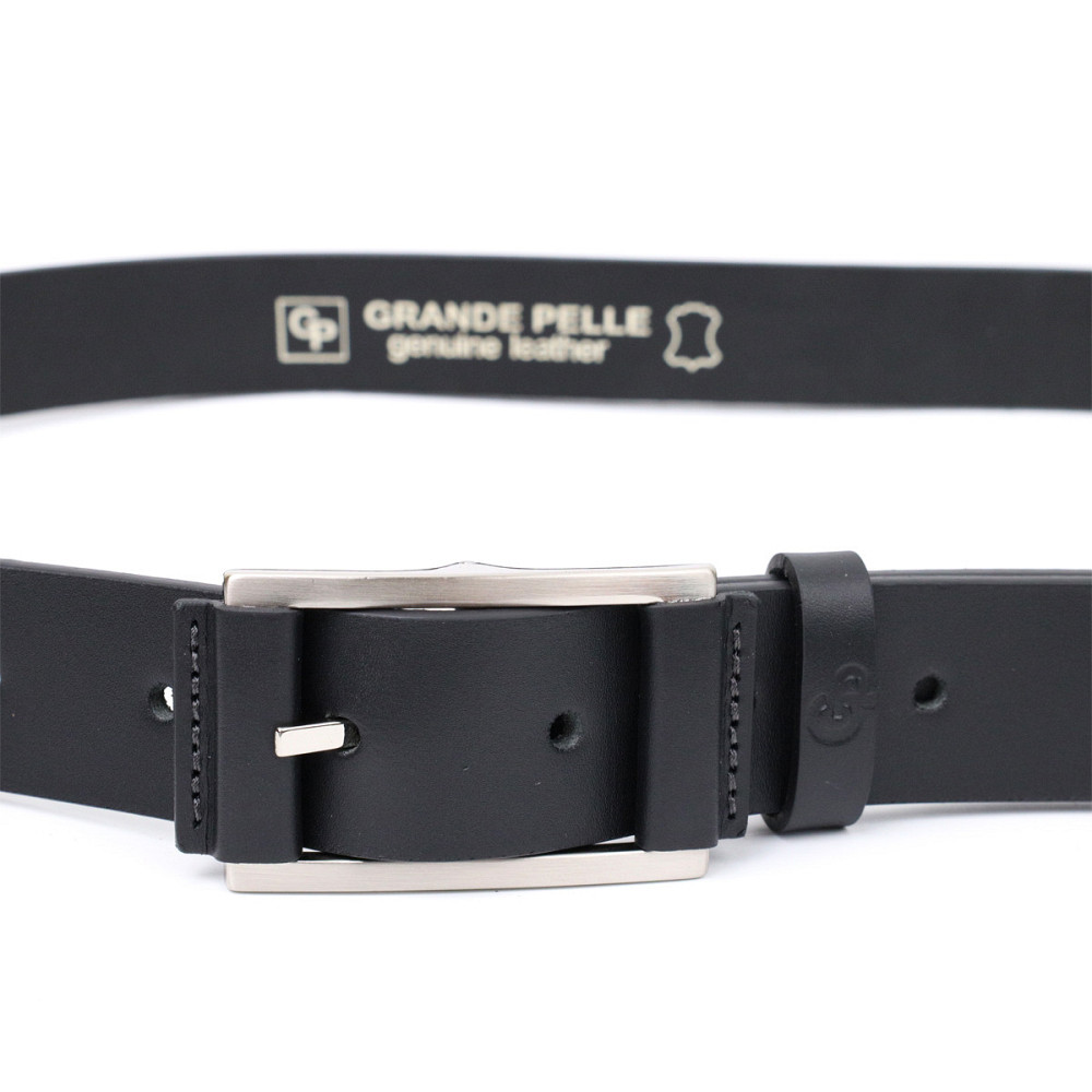 Брючный кожаный ремень для мужчин из квадратной пряжкой GRANDE PELLE 11679 Черный Киев - изображение 9