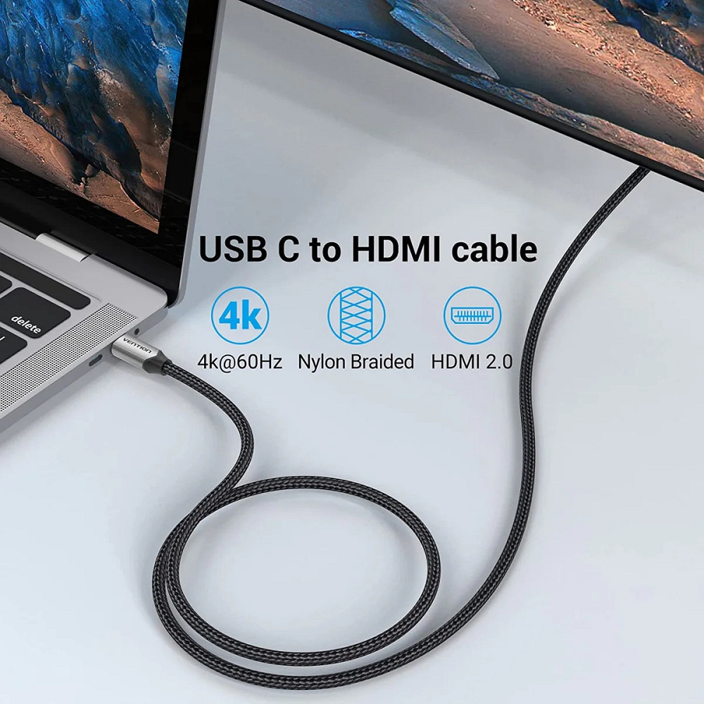 Кабель USB 3.1 Type-C M - HDMI M, 2.0m v.2.0 4K 60Hz Aluminum Alloy Type чорний Vention Винница - изображение 5