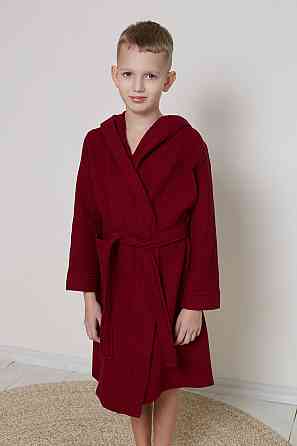 Халат детский вафельный Ideal Textile с капюшоном бордовый (56860675) Черновцы