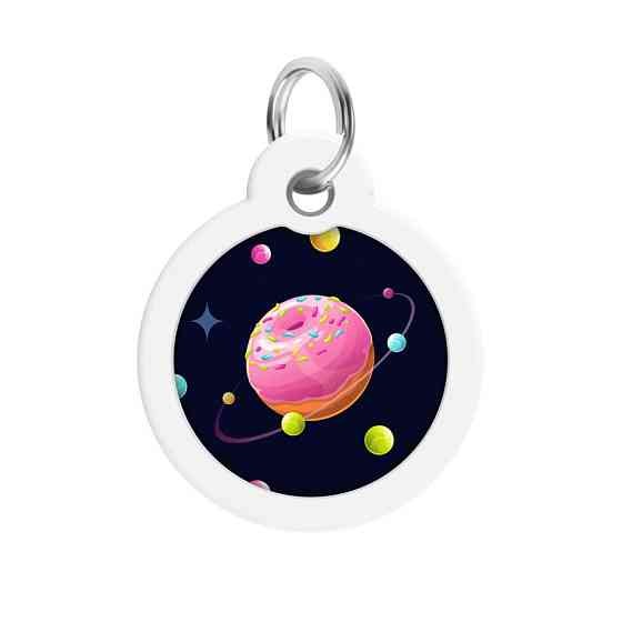 Адресник для собак і котів металевий WAUDOG Smart ID з QR-паспортом, малюнок "Всесвітня пончиків", круг, Д Вінниця