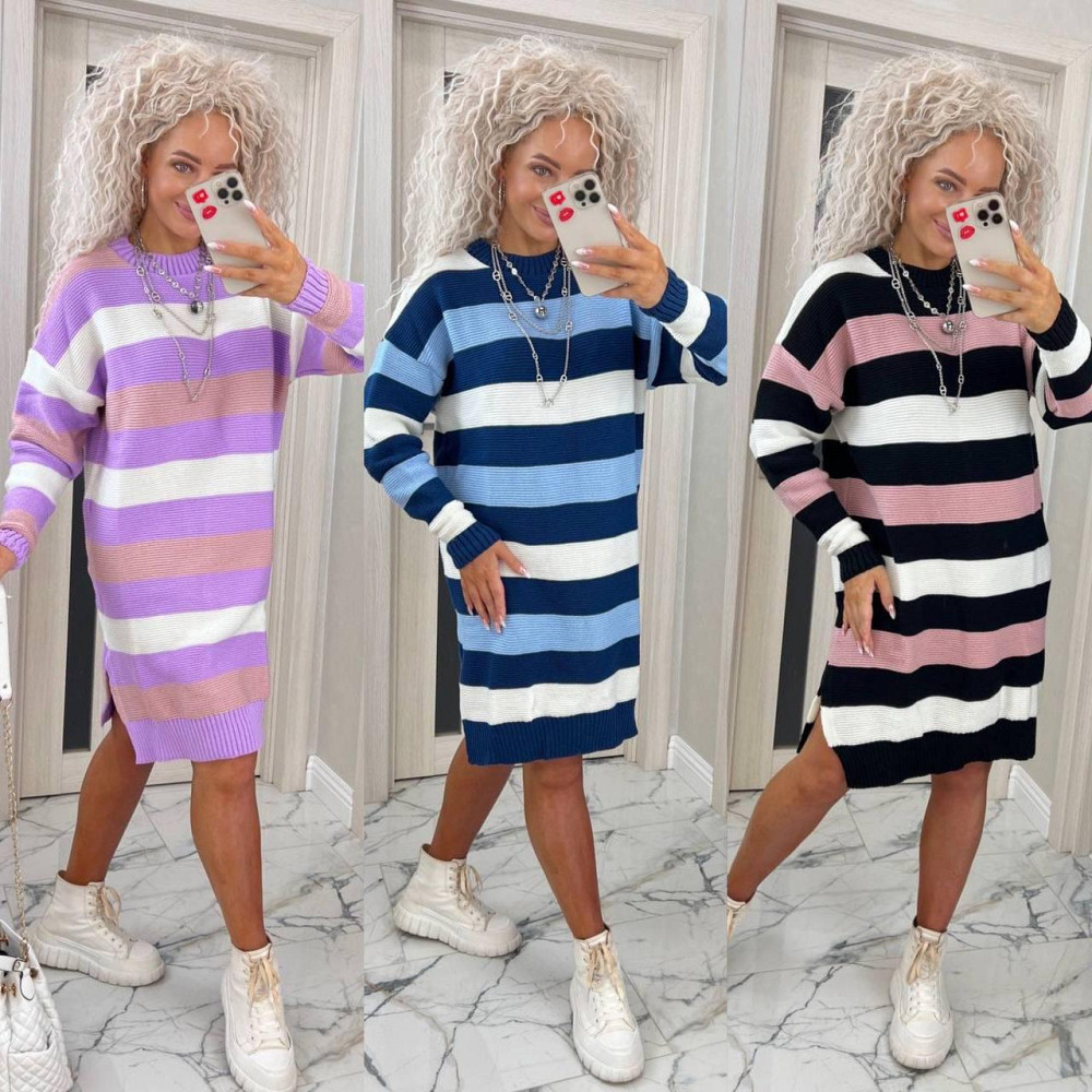 Жіноча стильна в'язана сукня-туніка в смужку Київ - фото 1