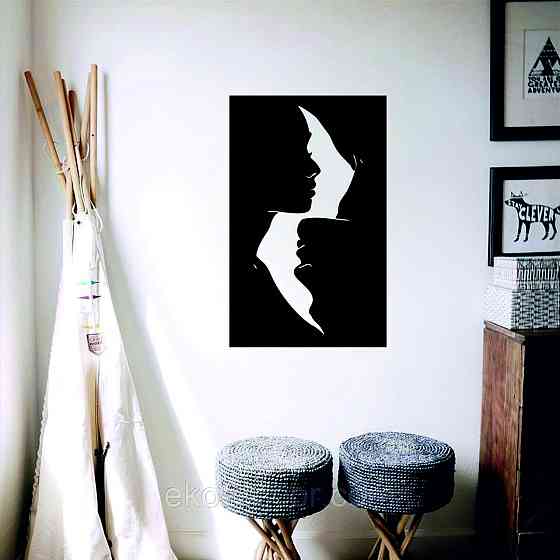 Декоративне настінне 3D Панно «Силует пари», Декор на стіну з об'ємом 90*56 см, Чорний Київ