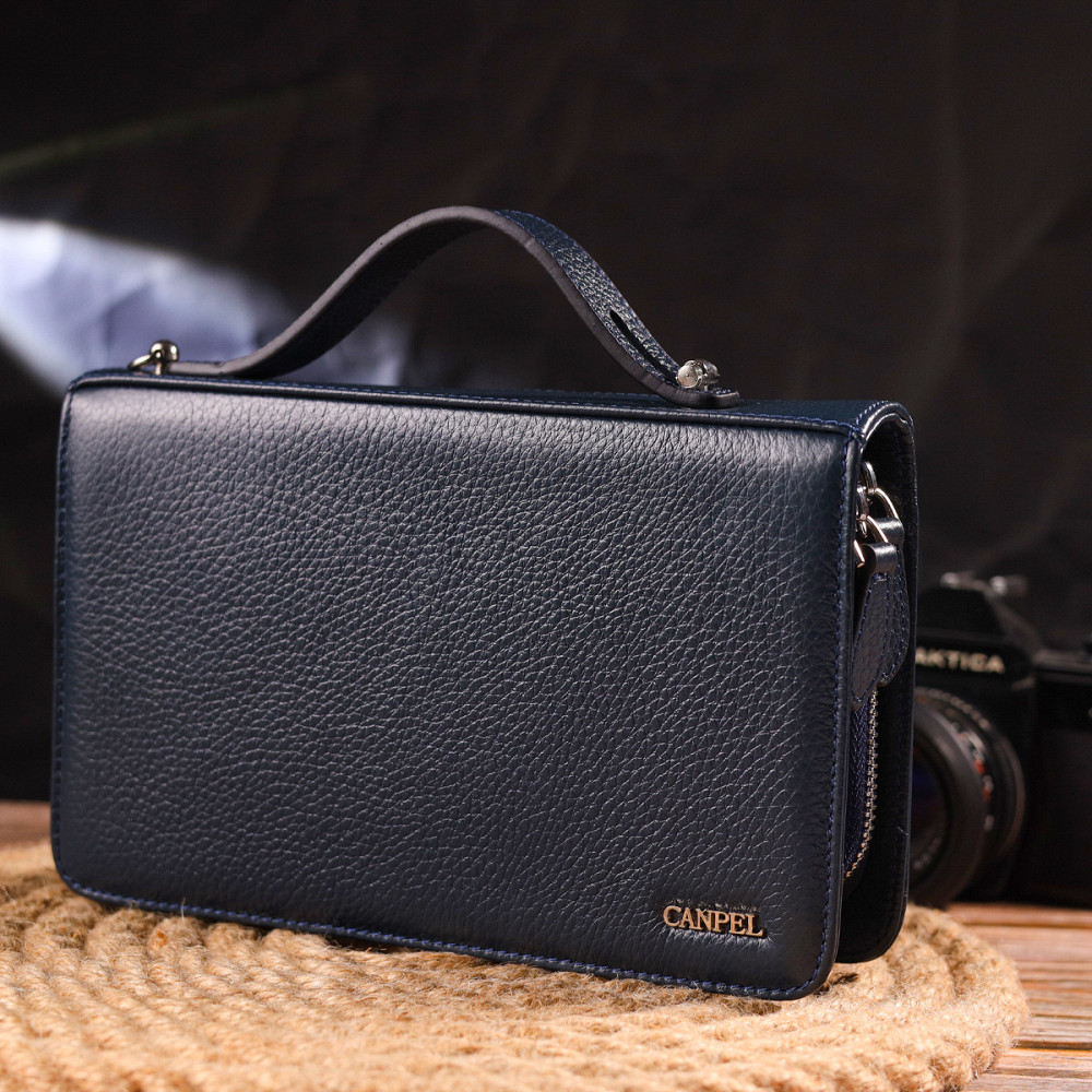 Відмінна чоловіча барсетка на два відділення з натуральної зернистої шкіри CANPELLINI 21568 Синя Київ - фото 10