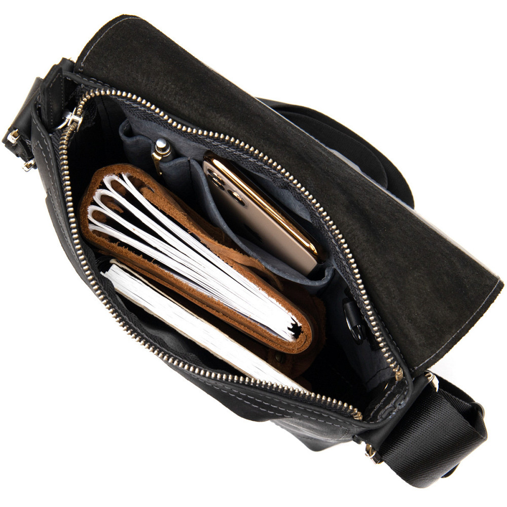 Практична шкіряна чоловіча сумка Чорний (GRANDE PELLE) Київ - фото 10