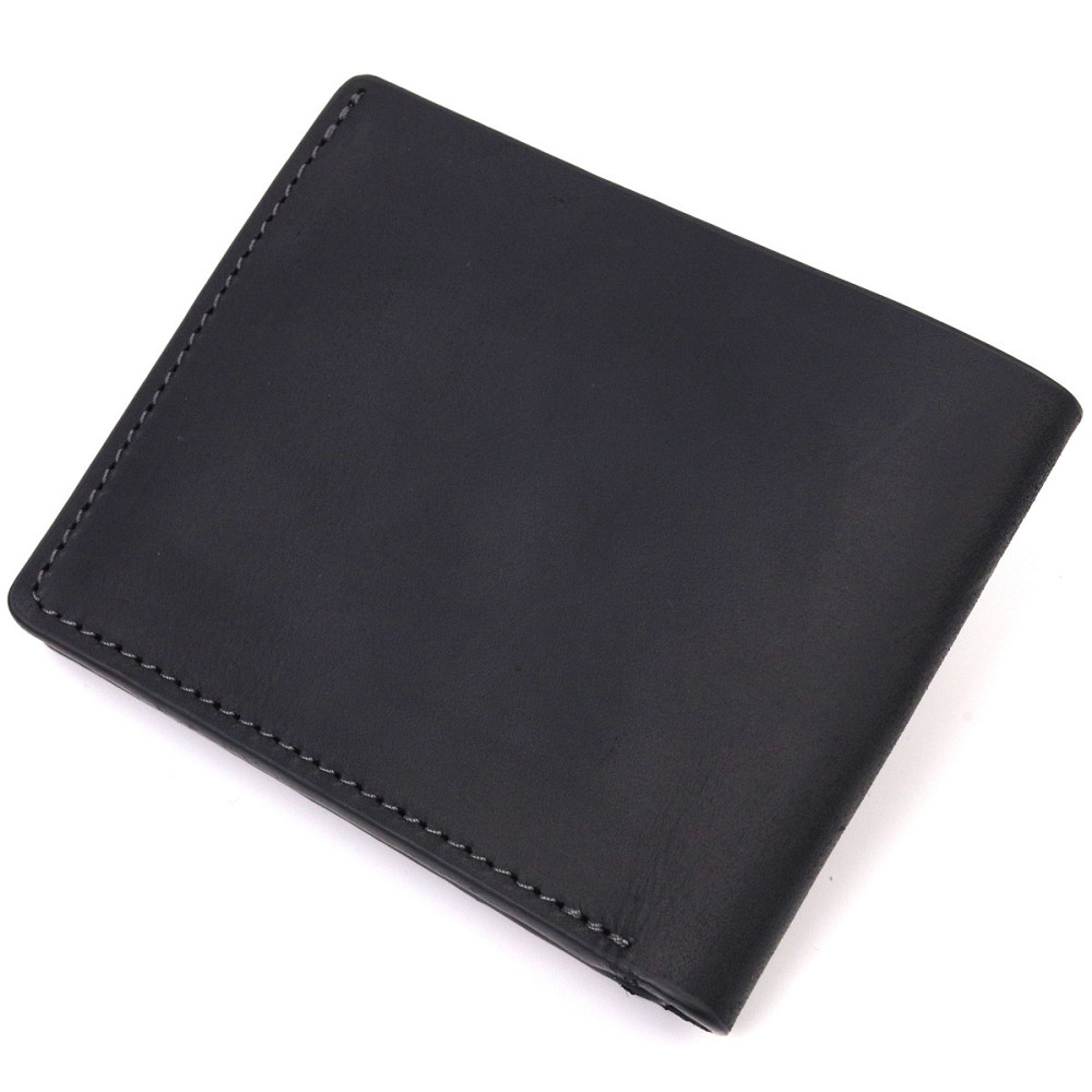 Надійне шкіряне портмоне з вінтажної шкіри в два складення Чорний (GRANDE PELLE) Київ - фото 6