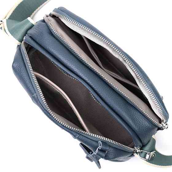 Отменная сумка на каждый день с двумя отделениями из натуральной кожи Vintage 22595 Синяя Киев