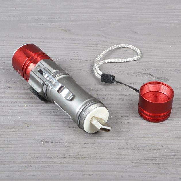 Ручний мініліхтар Bailong BL-517-XPE USB (Сріблясто-червоний) Вінниця - фото 10