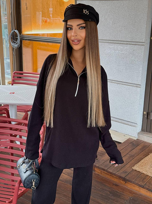 Жіночий стильний повсякденний костюм турецький ангора рубчик Чорний, 44/46 Одеса - фото 7