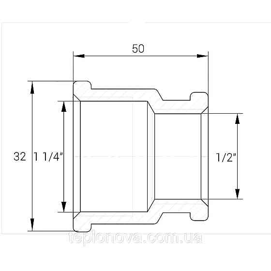 Муфта редукционная латунная 1 1/4″ВР х 1/2″ВР штампованная восьмигранная А0333А VA Черновцы