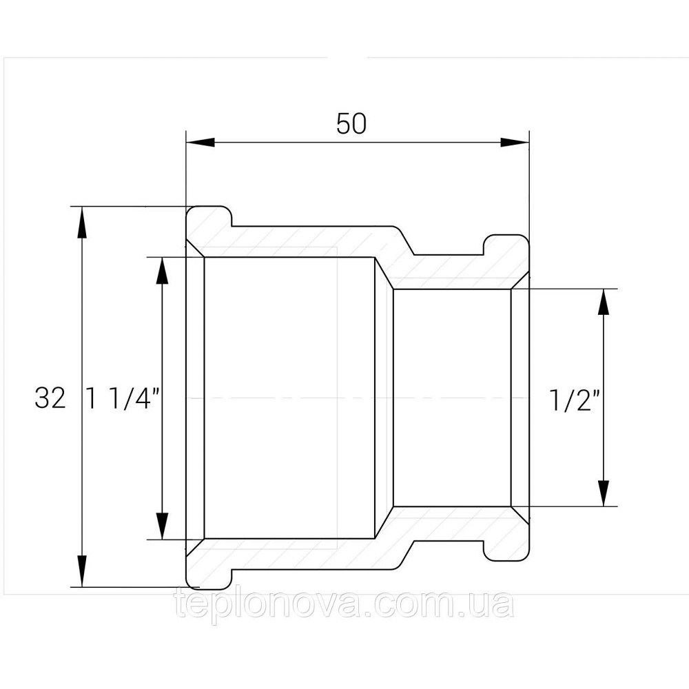 Муфта редукционная латунная 1 1/4″ВР х 1/2″ВР штампованная восьмигранная А0333А VA Черновцы - изображение 3