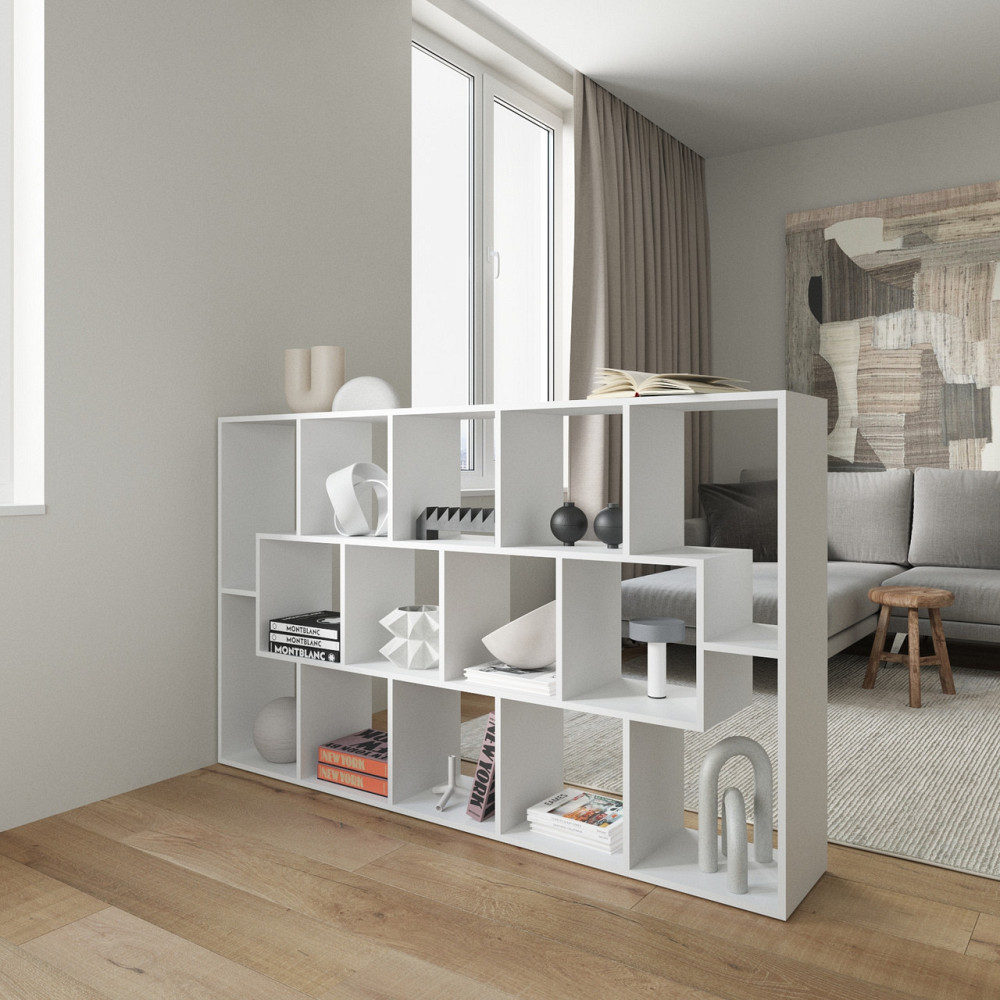 Стелаж VAYS M-7 Бетон, книжкова полиця на 14 комірок, ЛДСП, 108×29×178 см - для дому, офісу, дитячої або вітальні Львів - фото 2