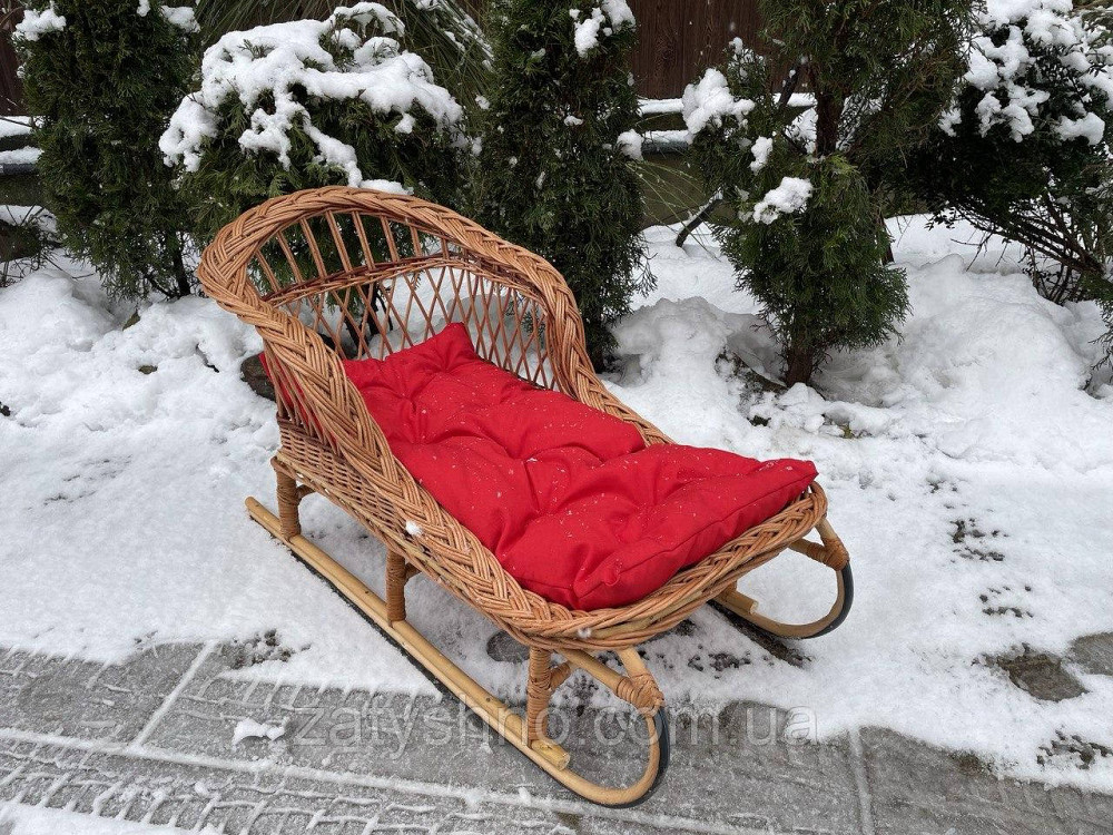 Санки  из лозы с красной подушкой Киев - изображение 3