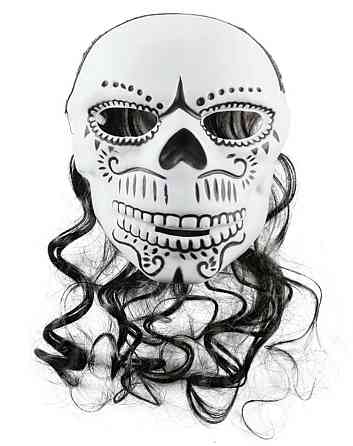 Маска Голова скелета з волоссям для Хелловіна 23х24 см білий Київ