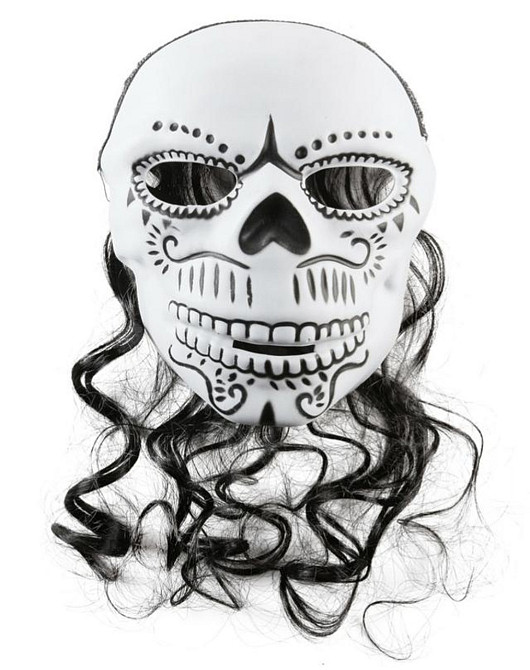 Маска Голова скелета з волоссям для Хелловіна 23х24 см білий Київ - фото 1