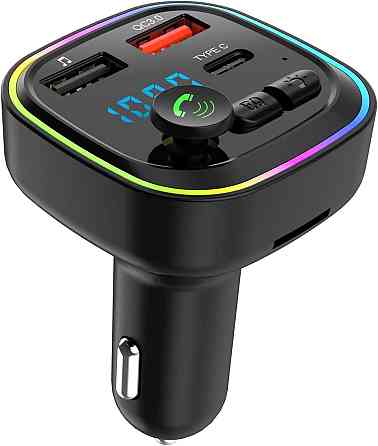 FM Трансмітер BT-FM01 Чорний Bluetooth 5.0 Hands-Free 2xUSB (QC3.0) Type-C PD30W TF/USB MP3 RGB Авто модулятор Київ