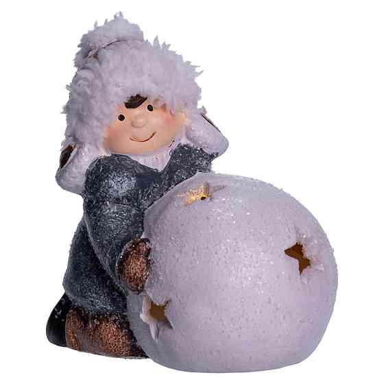 Новорічна фігурка з підсвіткою Дівчинка зі сніговою кулею з фарфори 11×7×12 (см) новорічний декор для дому на подарунок CR-5-12 Київ