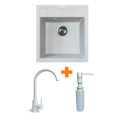 Мойка кухонная Adamant Brick Old stone + змішувач та дозатор (4824296209710) Винница - изображение 1