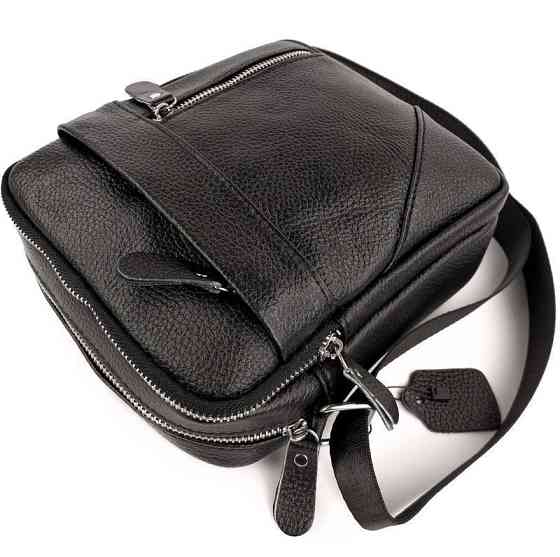 Чоловіча сумка через плече Tiding Bag (18 х 21 х 7 см) борсетка з натуральної шкіри Чорний Вінниця