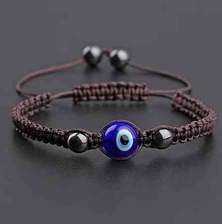 Браслет с глазом на шнурке коричневый, регулируемый браслет оберег Киев