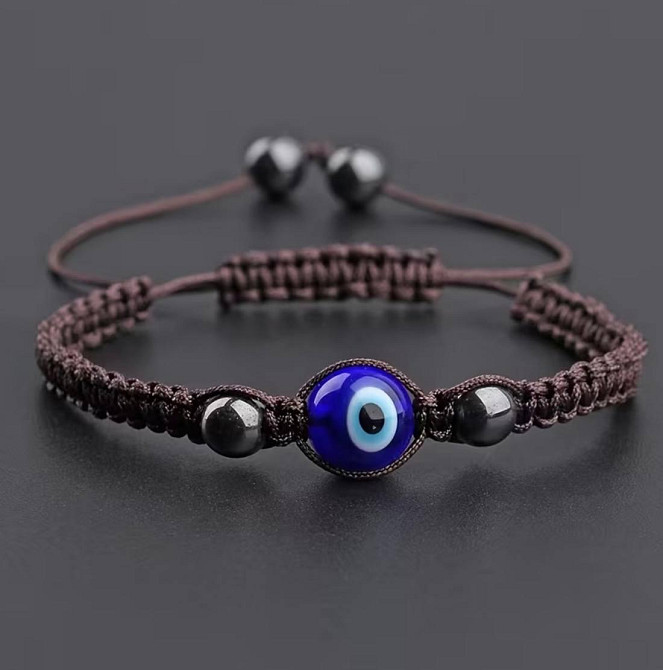 Браслет з оком на шнурку коричневий, регульований браслет оберіг Київ - фото 1