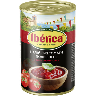 Овочева консервація Iberica Нарізані очищені томати у томатному соку 400 г (8435761500018) Вінниця - фото 1