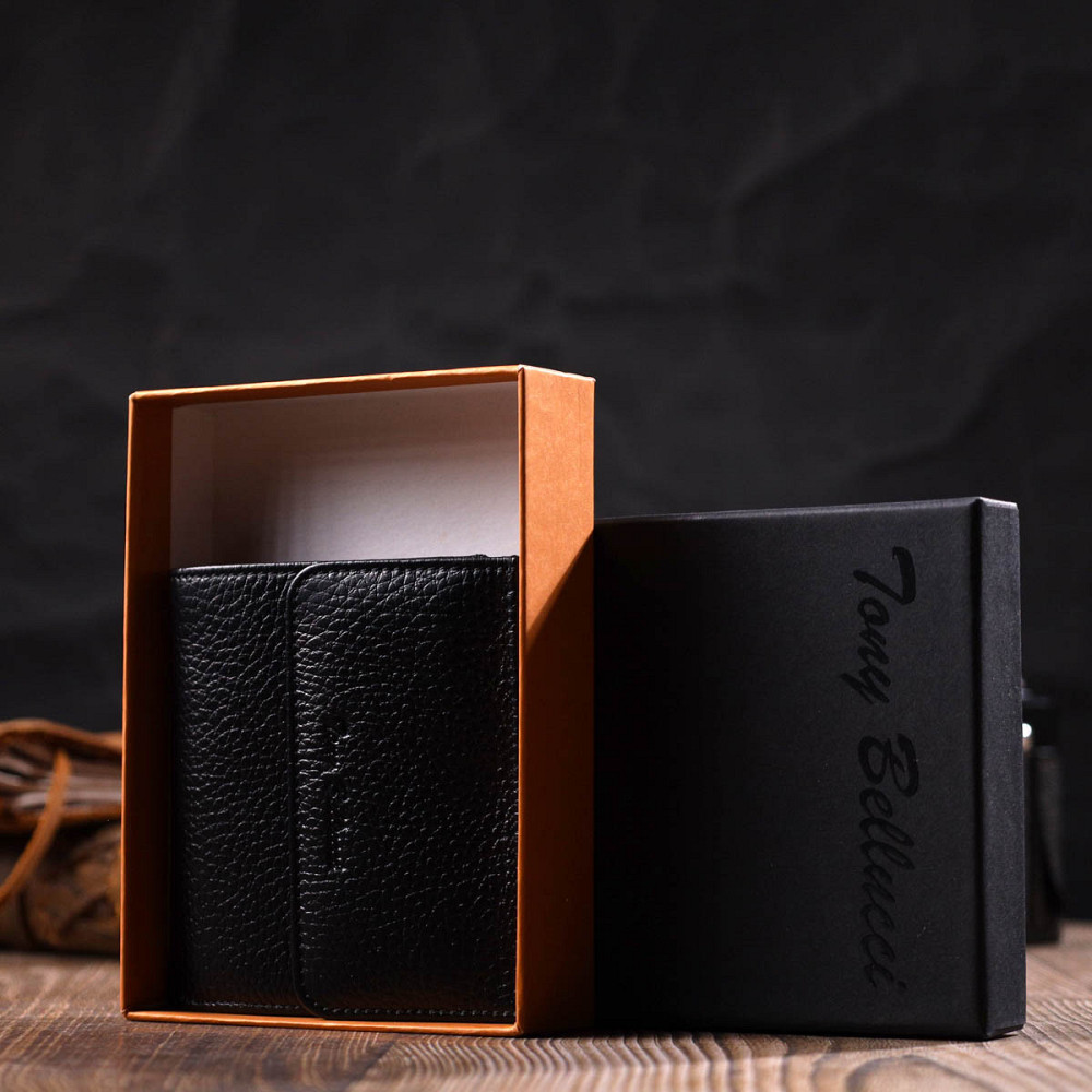 Компактный женский кошелек с вместительной монетницей на кнопке из натуральной кожи Tony Bellucci 22010 Черный Киев - изображение 1