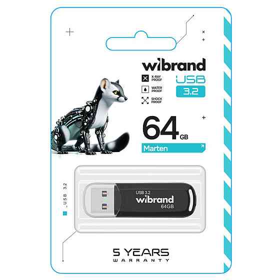 Флешка flash Wibrand USB 3.2 Gen1 Marten 64GB Black WI3.2/MA64P10B Одесса