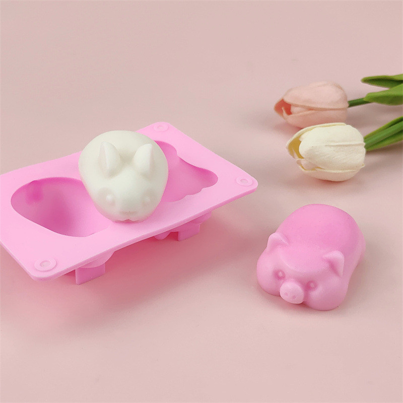 Молд силиконовый Заяц и свинка 120 на 80 мм розовый Киев - изображение 5