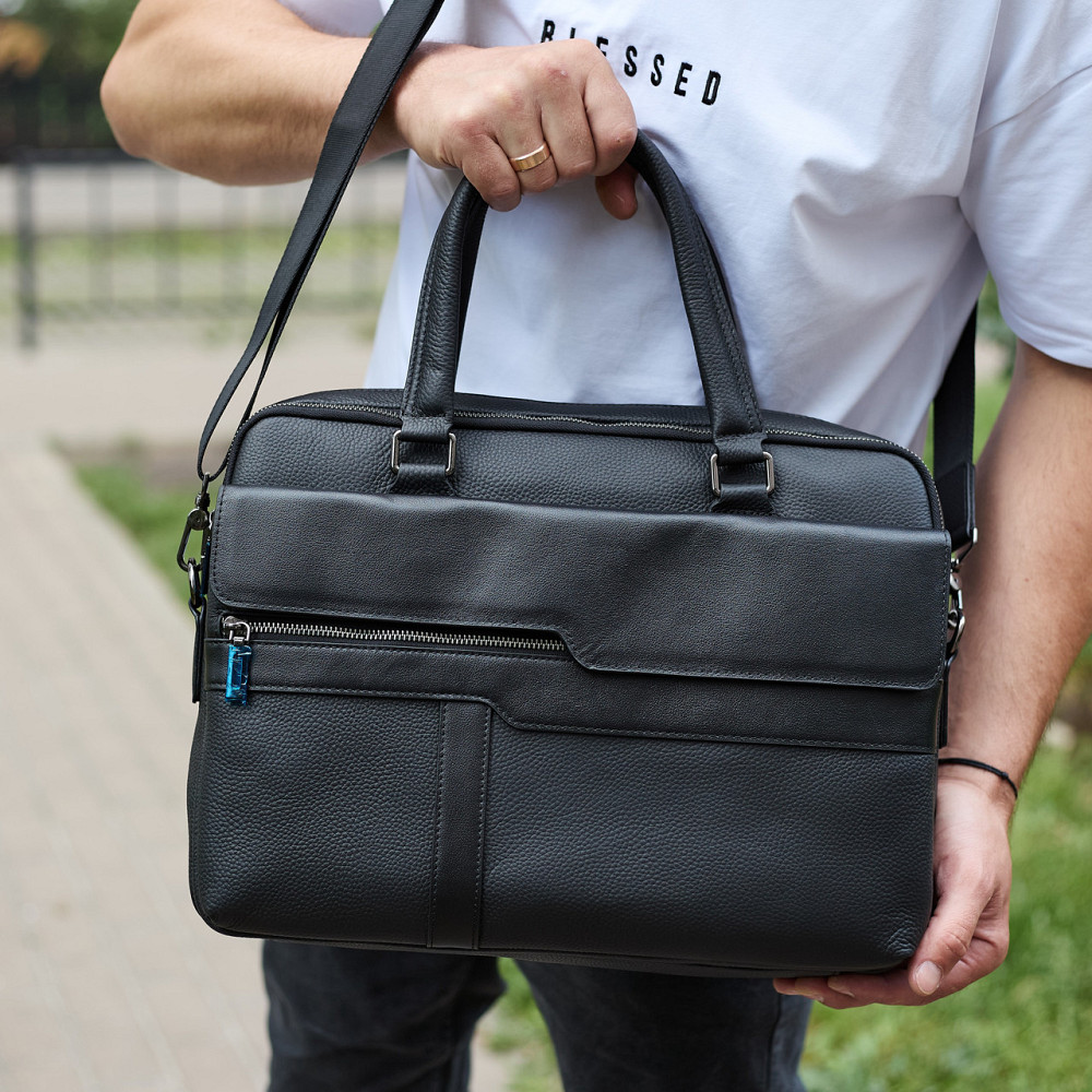 Чоловіча шкіряна ділова сумка чорного кольору Київ - фото 3