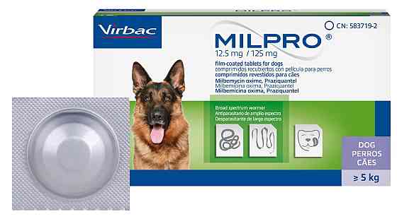 Мілпро Milpro 12,5 мг / 125 мг для собак 5 - 25 кг (№1 таблетка) (термін придатності до 11.2025 р) Вінниця
