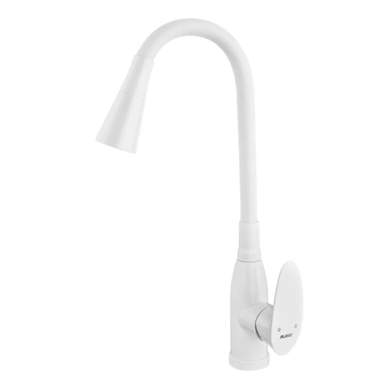 Змішувач для кухні PLAMIX CEZAR-011-B SET WHITE REFL.WHITE з силіконовим виливом, з підведенням (PM0718) Київ