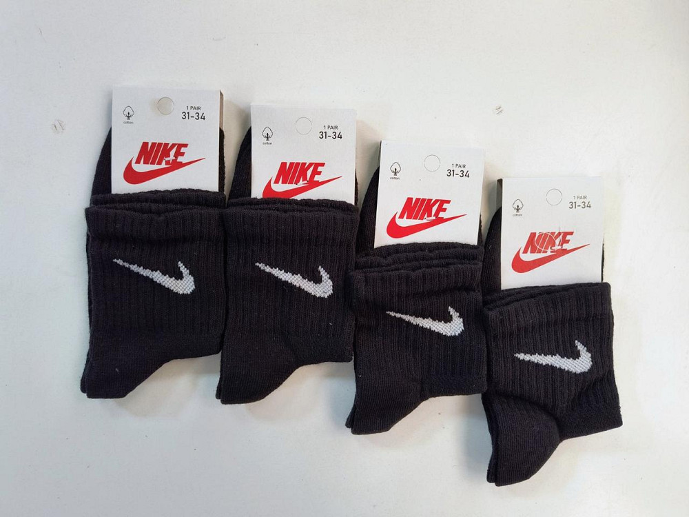 Дитячі якісні бавовняні шкарпетки середньої висоти в наборі за штук Nike. Розмір 31-34 Чорні Київ - фото 3