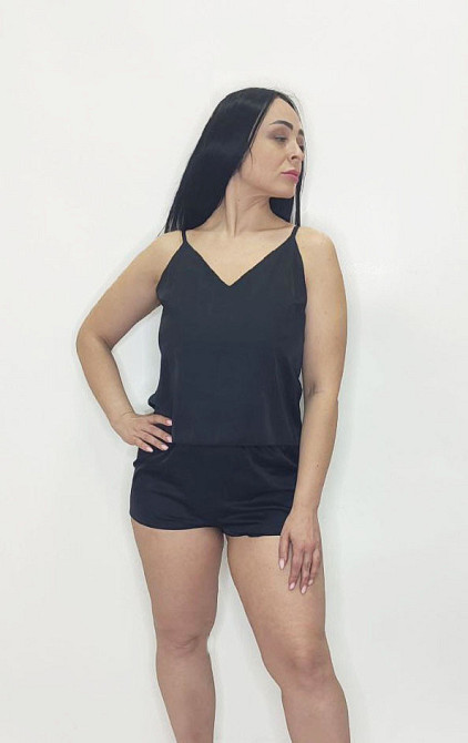 Пижама женская шелковая с шортами Черный 52 Харьков - изображение 3