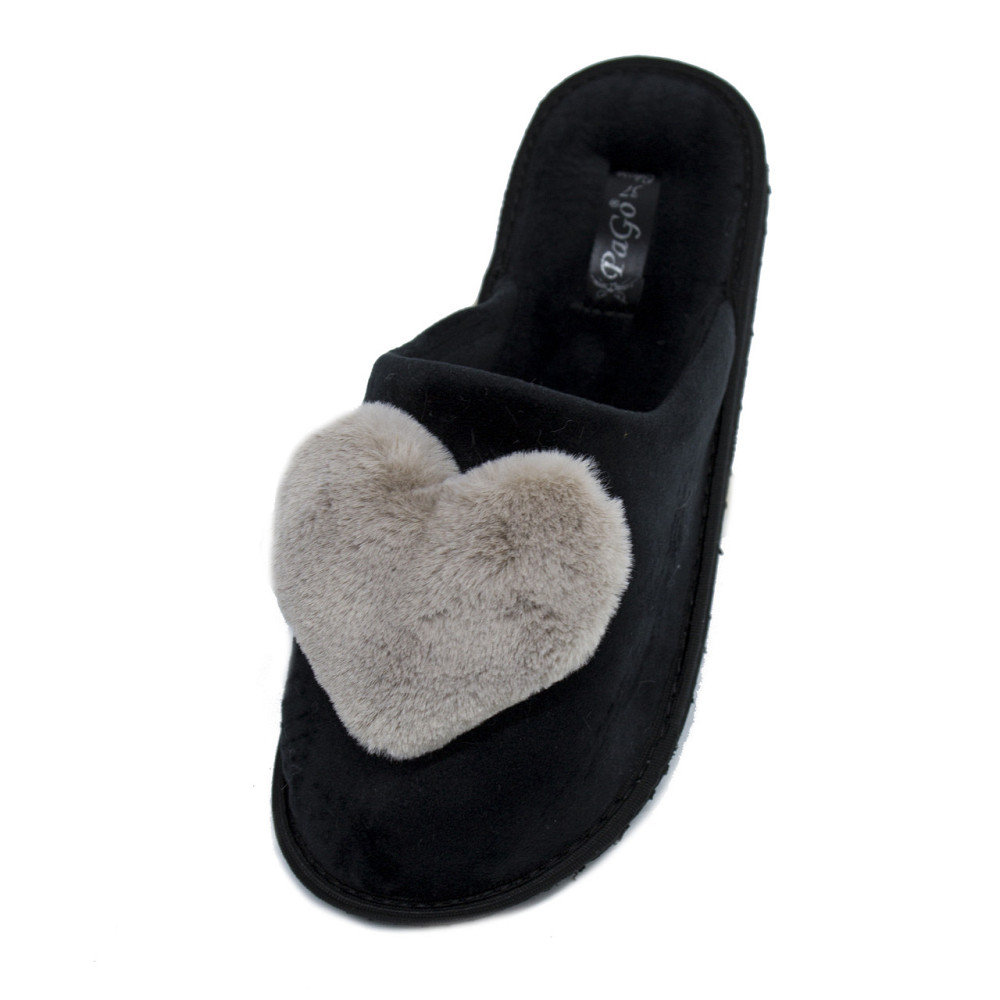 Капці PaGo жіночі закриті чорні "Біжеве серце" тапки із серцем для дому Одеса - фото 4
