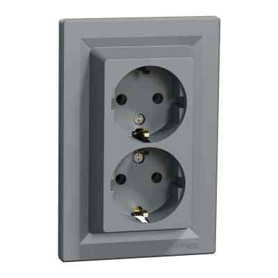 Розетка Schneider Electric ASFORA с заземлением двойная сталь 16А (EPH9900162) Винница