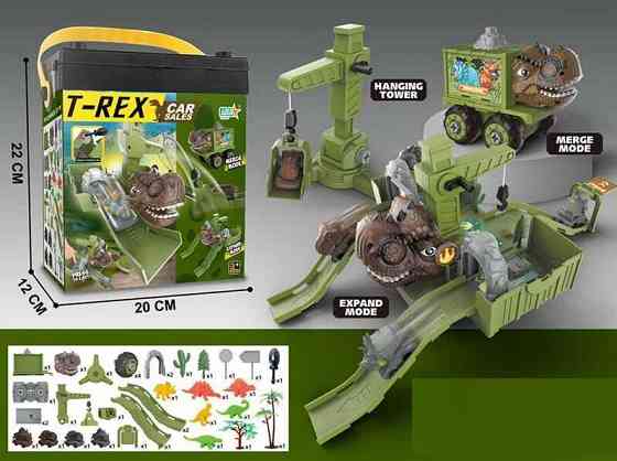 Трек 269-85 (36/2) 4 машинки, три спуски, кран, голова динозавра, викрутка, у коробці, шт Київ