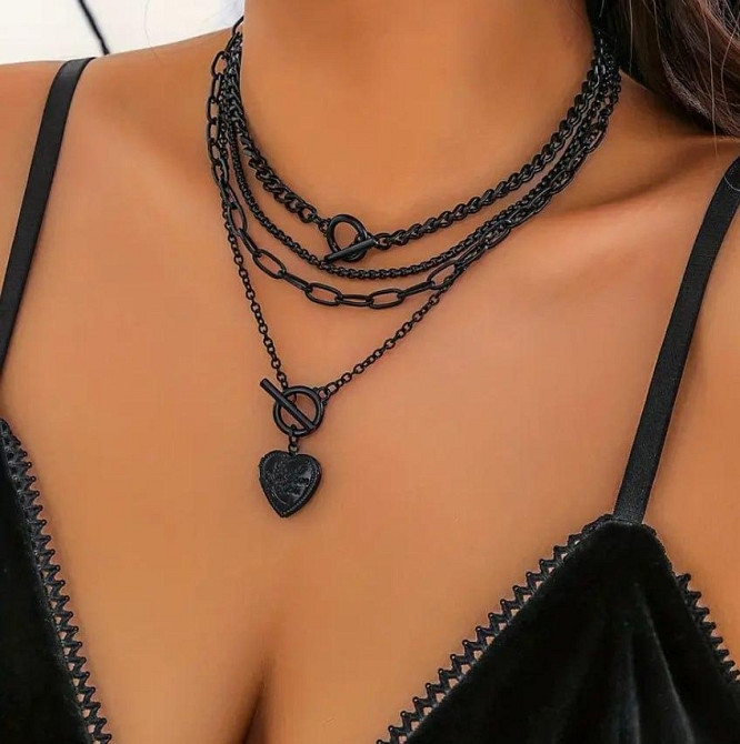 Многослойный черный чокер-цепочка с подвеской-сердцем Киев - изображение 1
