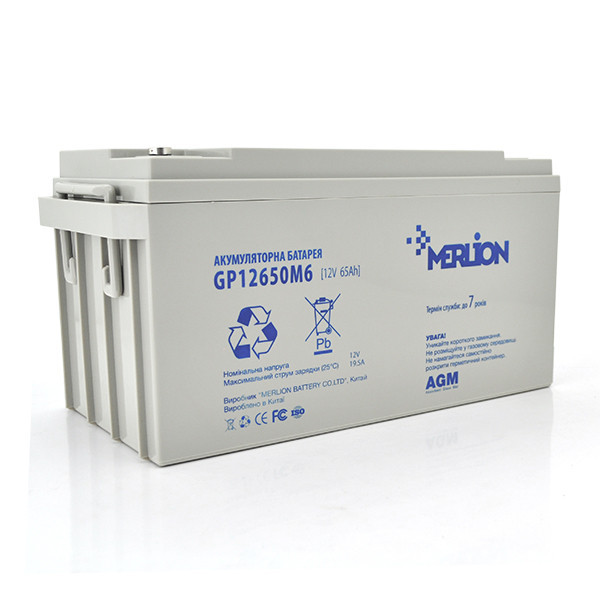Аккумуляторная батарея MERLION AGM GP12650M6 12V 65Ah 18 кг ( 350 x 165 x 165) White Q1 Киев - изображение 1