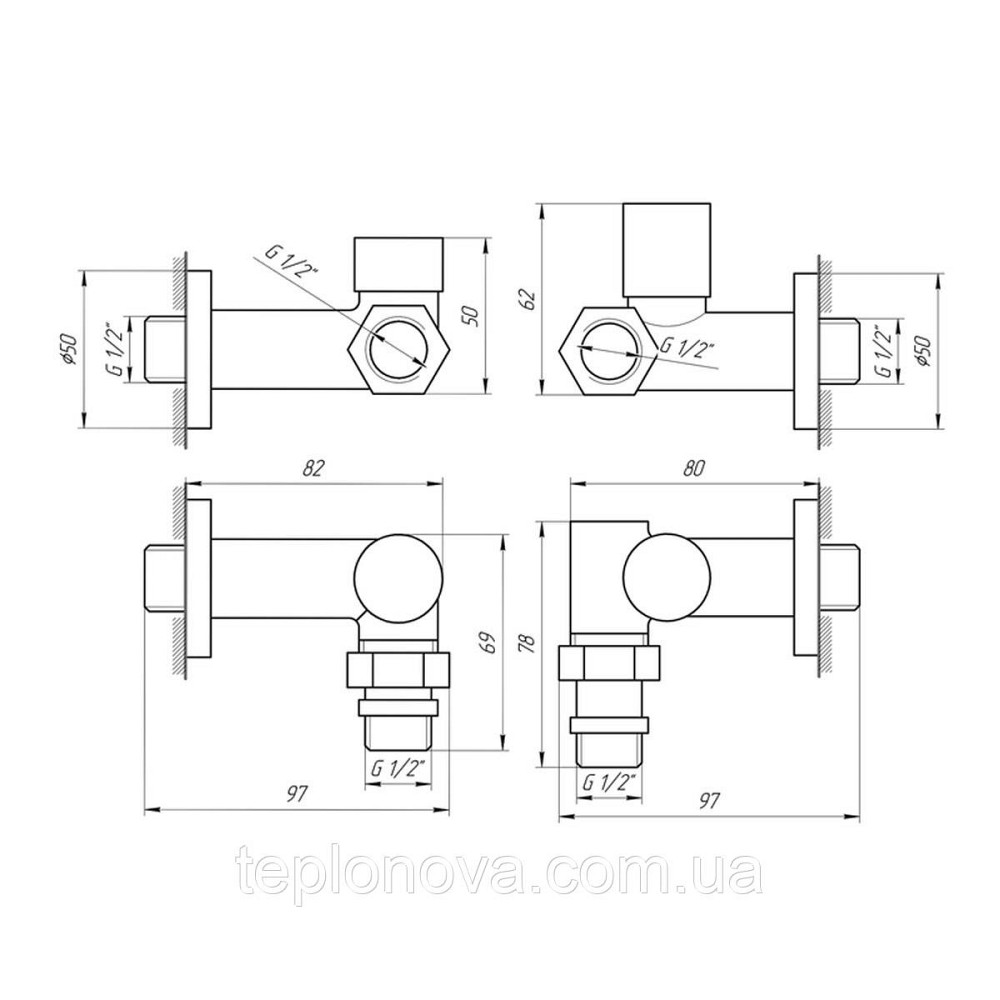 Кран кутовий під ТЕН Solomon 1/2"х1/2" білий, 2 шт. Чернівці - фото 4