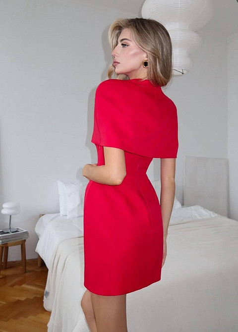 Женский привлекательный вечерний костюм платье + накидка костюмка 44/46, Красный Одесса - изображение 2