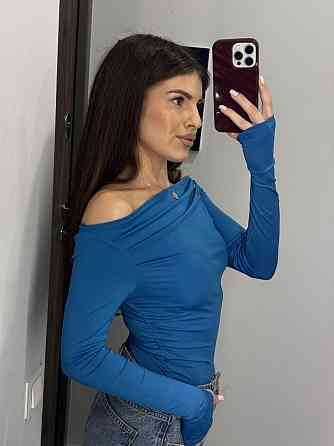 Женский романтичный лонгслив с открытыми плечами турецкий микродайвинг Голубой, 42/44 Одесса