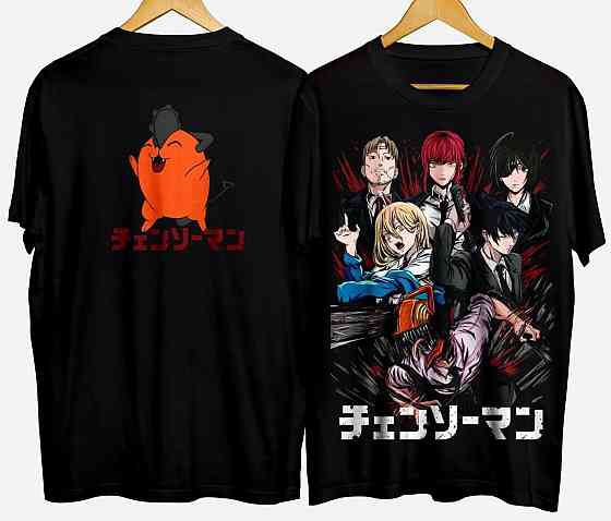 Футболка з аніме принтом Людина-бензопила оверсайз (S/M/L) Чорний AnimeJ0922 Дніпро