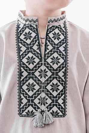 Вишиванка для хлопчиків, з довгим рукавом, лляна, сірка, 100% льон, топ Київ