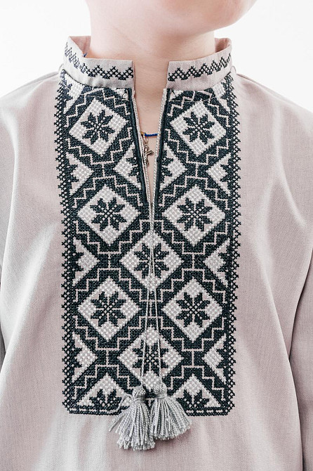 Вишиванка для хлопчиків, з довгим рукавом, лляна, сірка, 100% льон, топ Київ - фото 2