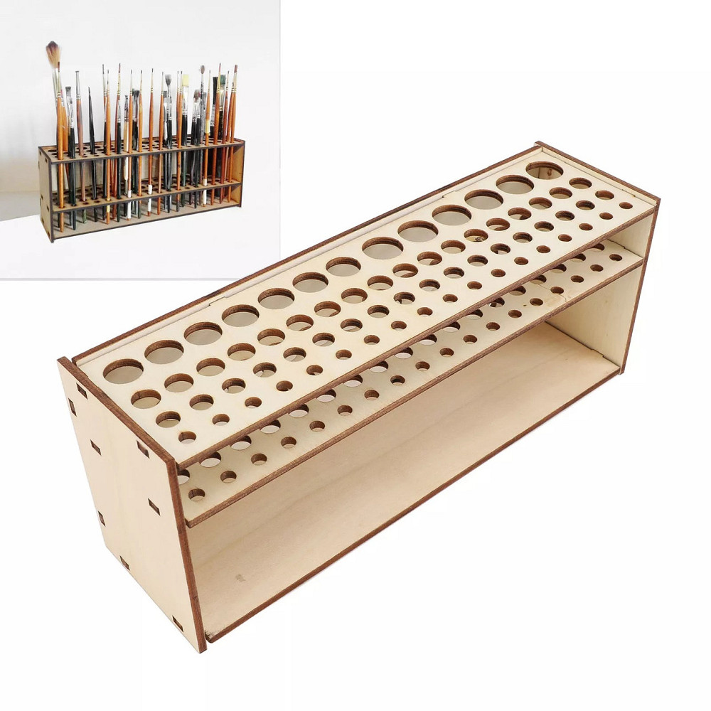Тримач дерев'яний для пензлів, ручок, олівців. настільний, настінний органайзер для пензлів, 67 отворів Кам'янець-Подільський - фото 9