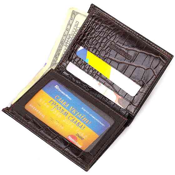 Компактний чоловічий гаманець із натуральної шкіри з тисненням під крокодила CANPELLINI 21871 Коричневий Київ